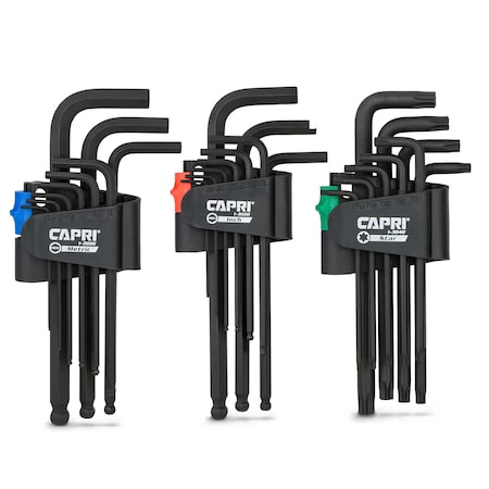 Capri Tools S2 Steel SAE/Metric Long Arm Hex and Torx Key Set, 27 pcs CP130MST